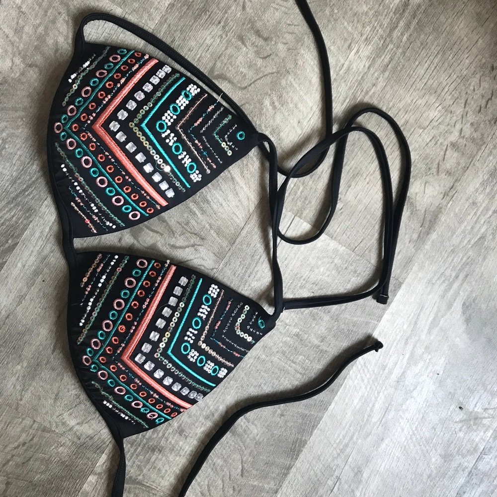 Black colorful bikini top